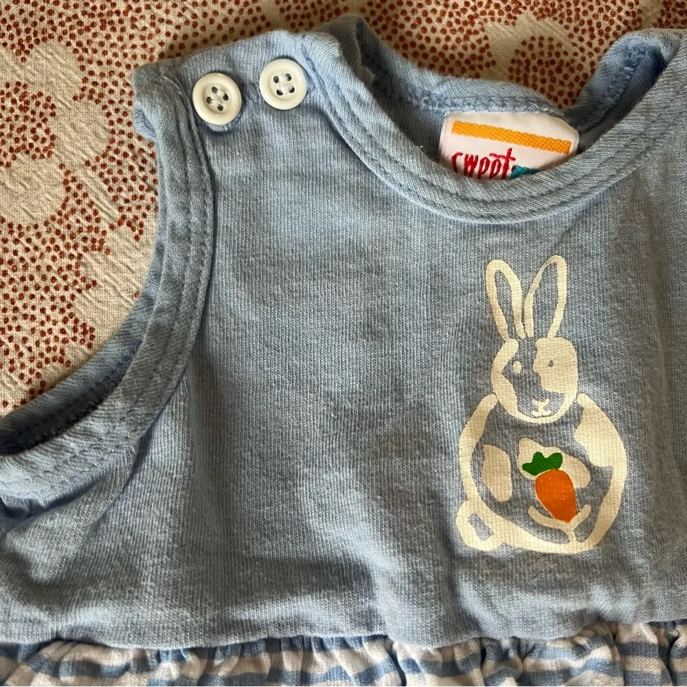 Vintage Sweet Potatoes Easter Bunny Outfit Striped Blue Size 6-12 months